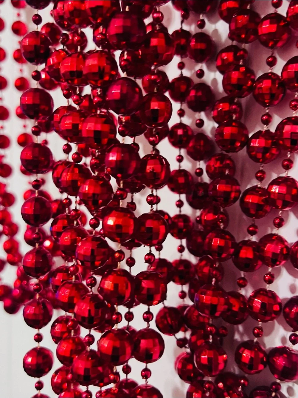 Vintage Christmas garlands Red bead Disco ball mirrored 9ft long strands